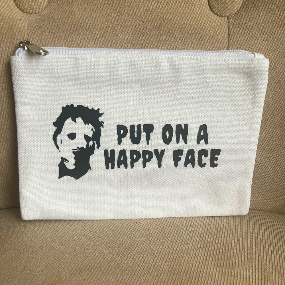 Cosmetic Bag Makeup Leatherface Canvas Clutch Travel Storage White Pouch 6x8 New